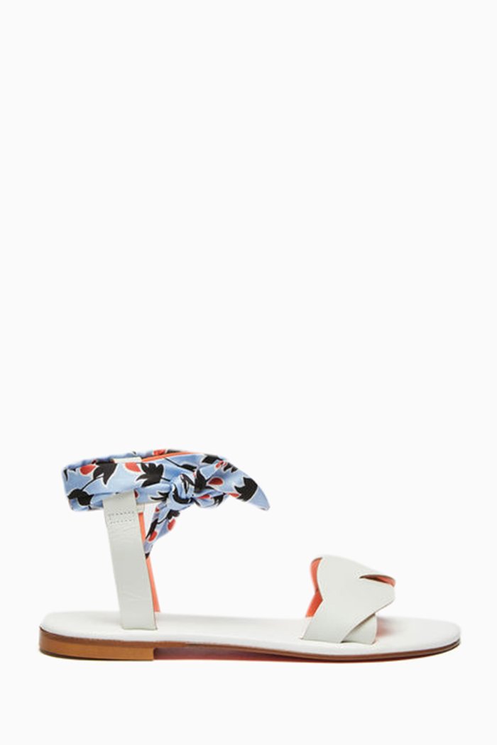 

Woven Flat Sandals in Leather, White