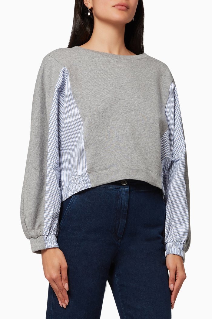 Jersey Fleece & Poplin Sweatshirt, Grey