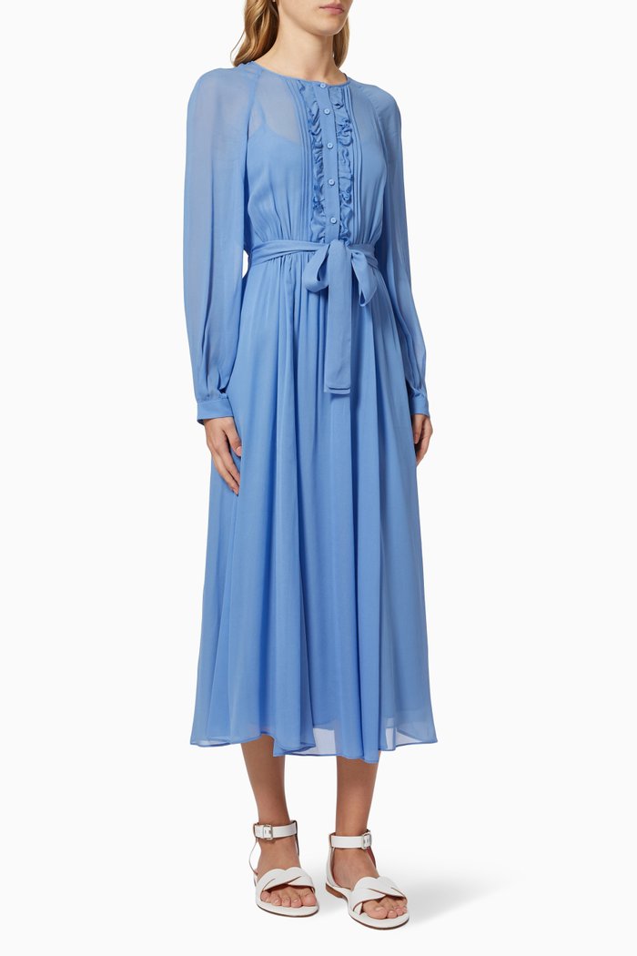 

Latino Ruffle Dress in Georgette, Blue