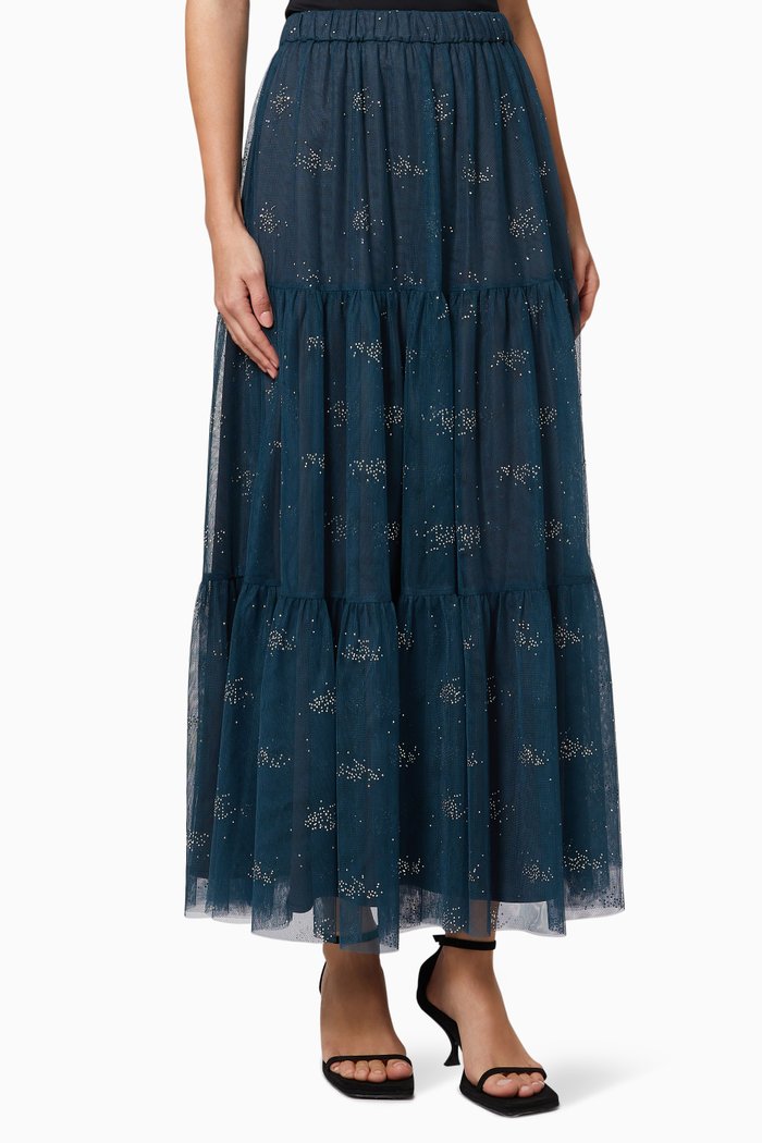 

Flounce Maxi Skirt in Tulle, Blue