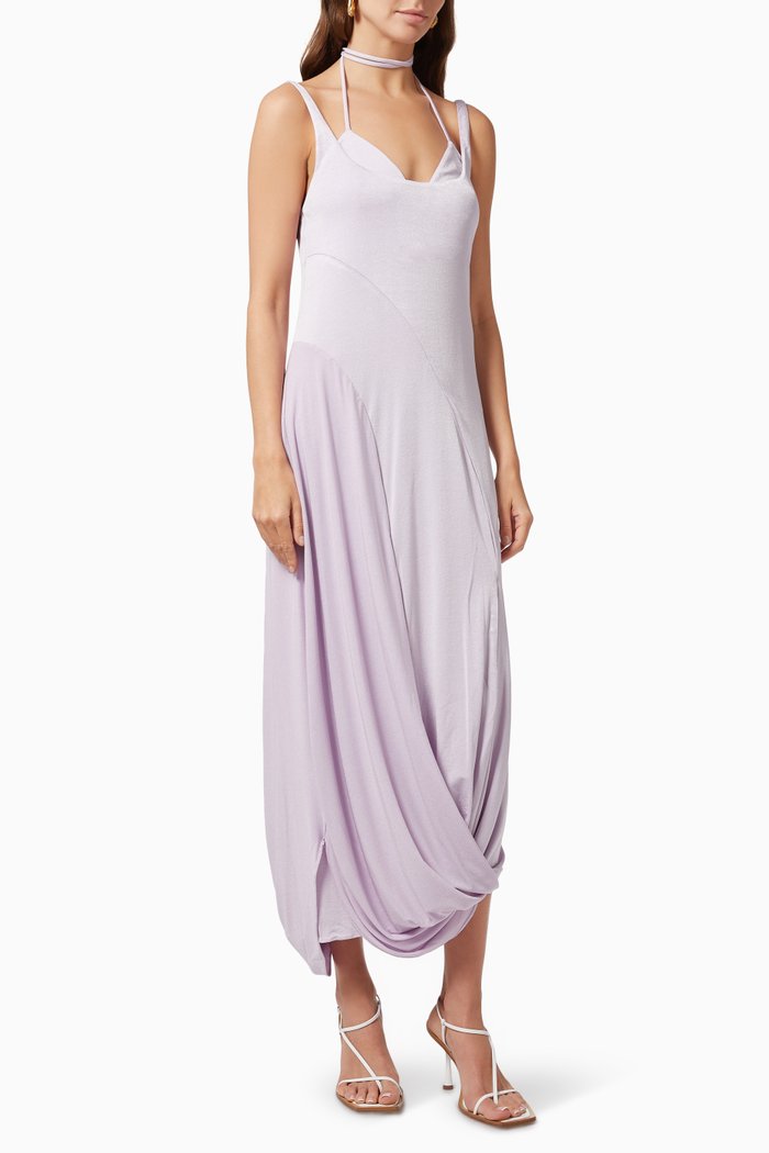

Roxanne Draped Dress in Jersey, Purple