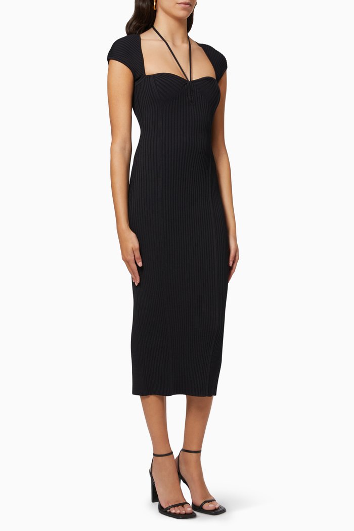 

Florence Midi Dress in Compact Rib Knit, Black
