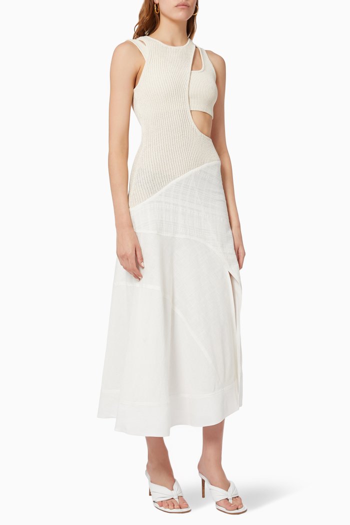 

Multimedia Patchwork Tank Dress in Cotton, White