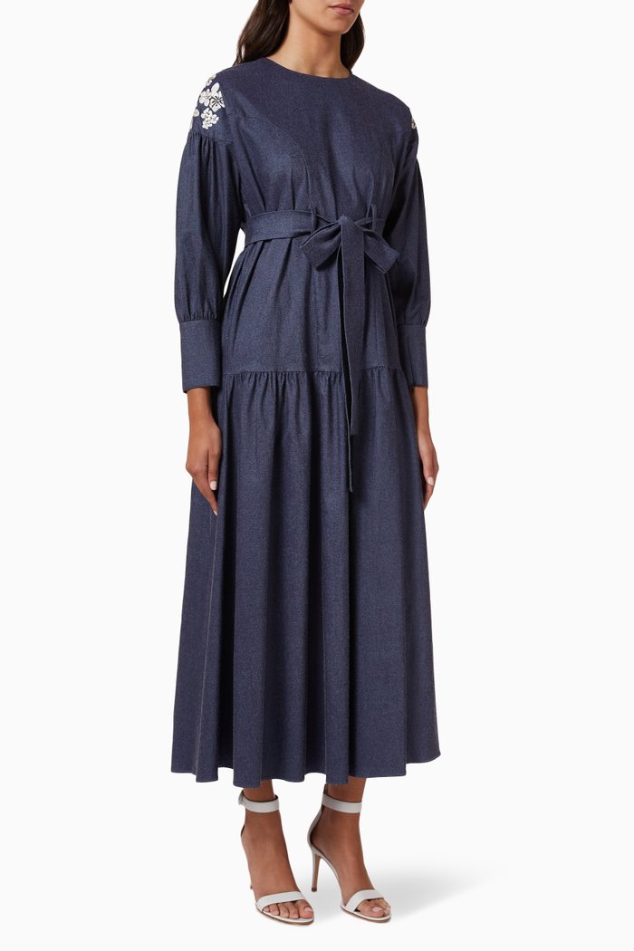 

Floral Embroidered Dress, Blue