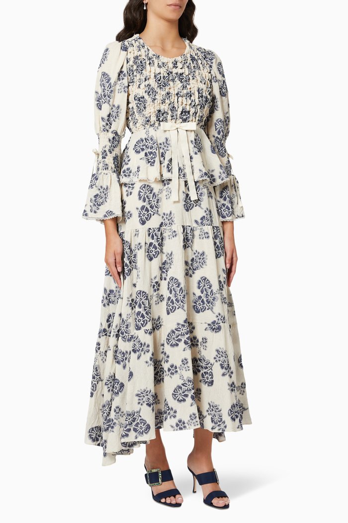 

Floral Ruffle Midi Dress, Blue