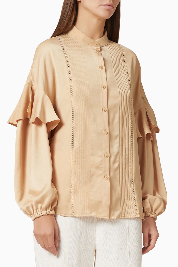 

Ruffle Sleeve Shirt, Neutral