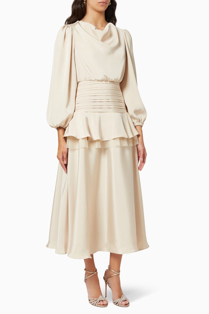 

Draped Midi Dress, Neutral