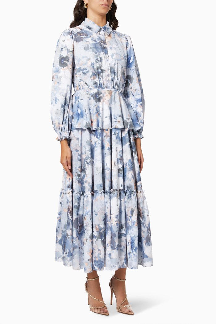 

Floral Tiered Dress, Blue