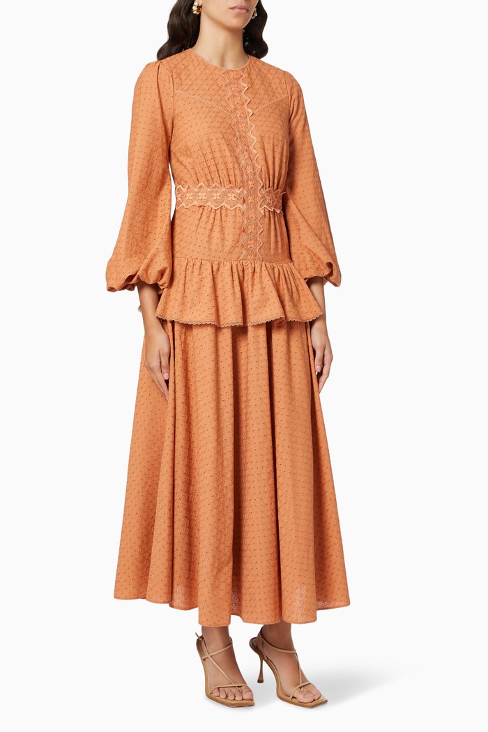 Embroidered Midi Dress, Neutral