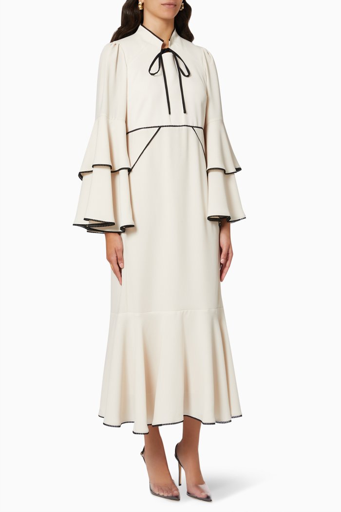 

Contrasting Trim Midi Dress, Neutral