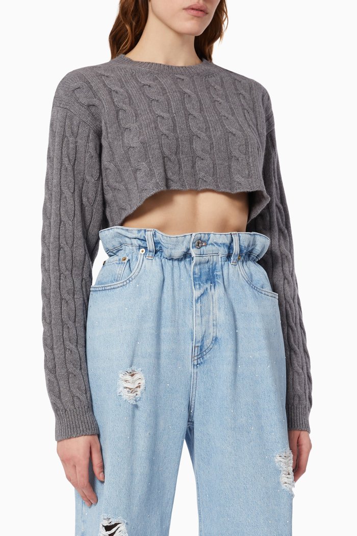 

Cropped Sweater in Cashmere, Grey
