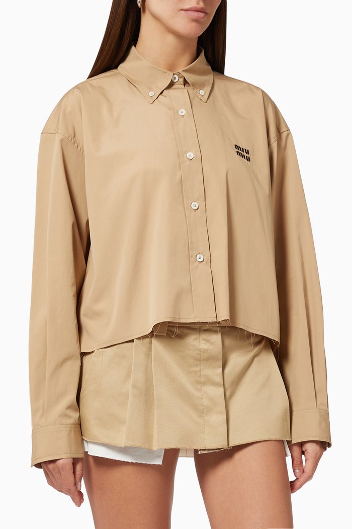 

Embroidered Logo Shirt in Cotton Poplin, Neutral