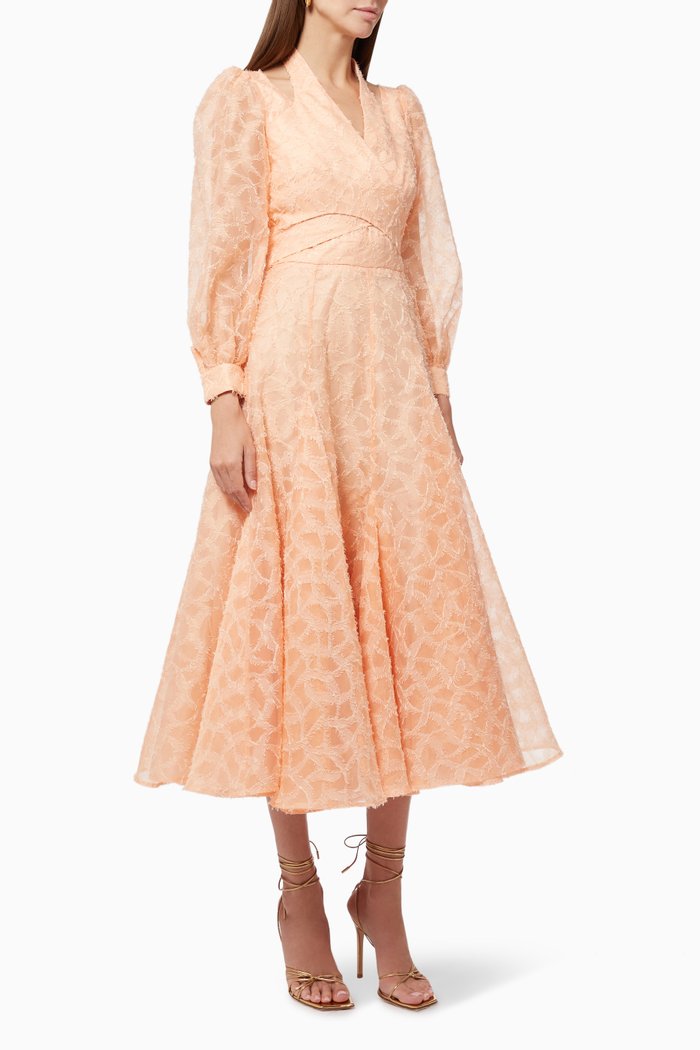 Puff Sleeve Dress in Lace, Orange