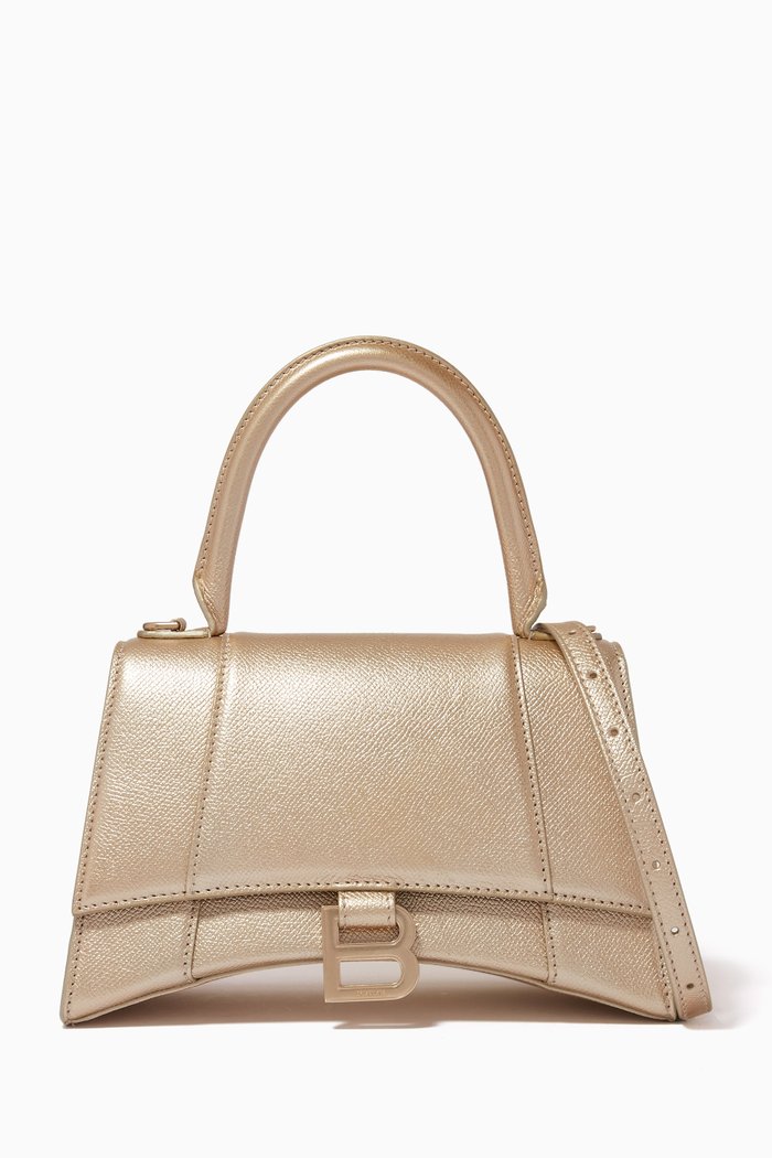 

Hourglass XS Top Handle Bag in Metallic Calfskin, Gold