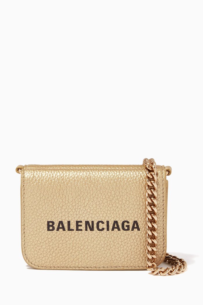 

Cash Mini Wallet in Metallic Grained Calfskin, Gold