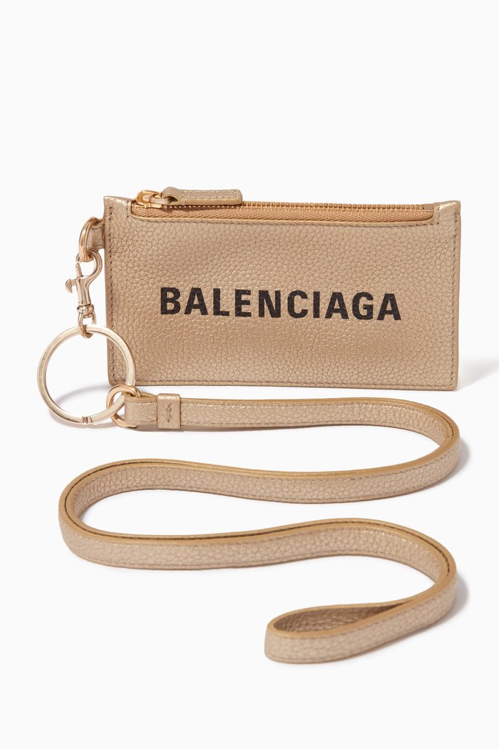 

Cash Card Case on Keyring in Pebbled Leather, Gold