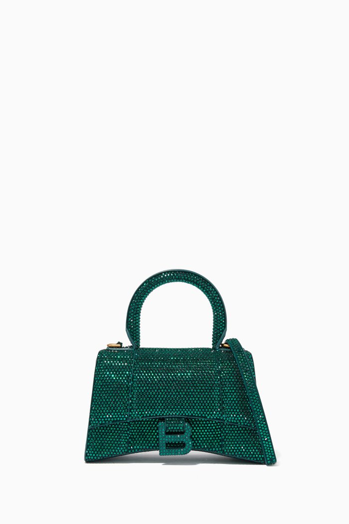 

Hourglass XS Handbag with Rhinestones in Calfskin, Green