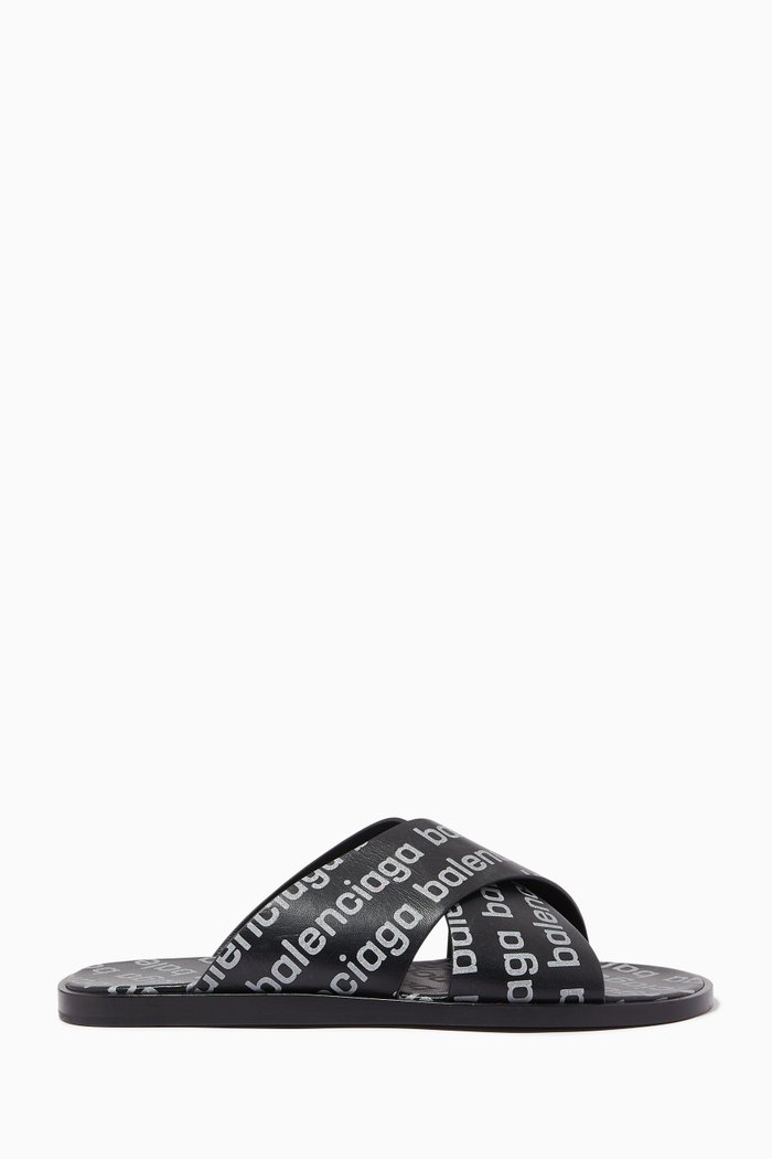 

Cosy Sandals in All-over Logo Calfskin, Black