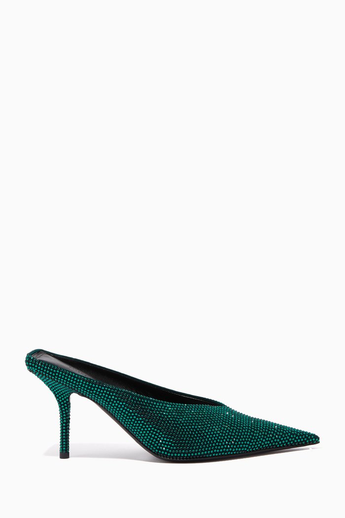 

Square Knife Pumps with Rhinestones in Leather, Green