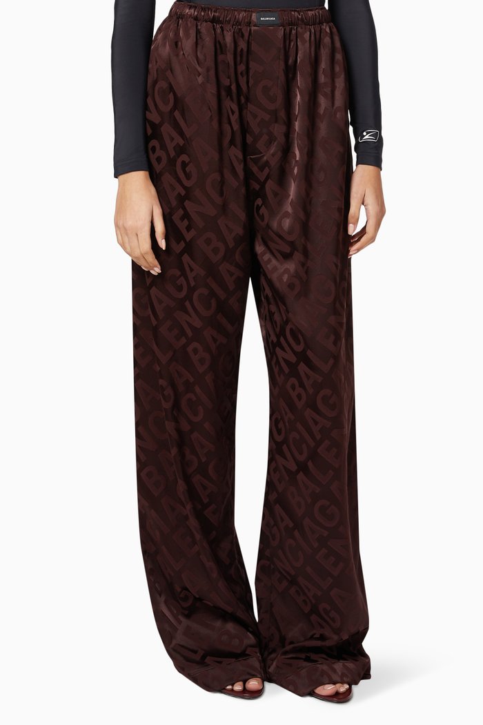 

Pyjama Pants in Logo Jacquard, Burgundy