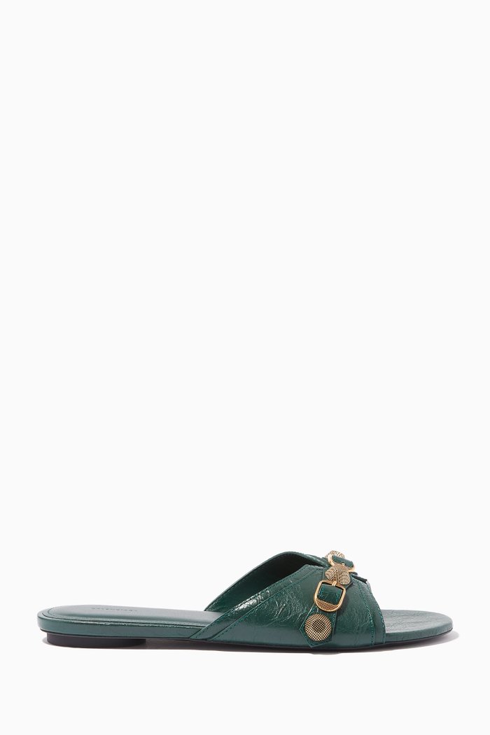 Cagole Flats Sandals in Arena Lambskin, Green