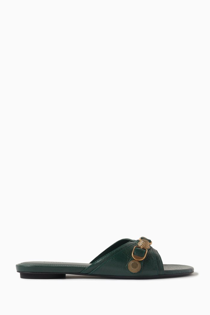 Cagole Flats Sandals in Arena Lambskin, Green