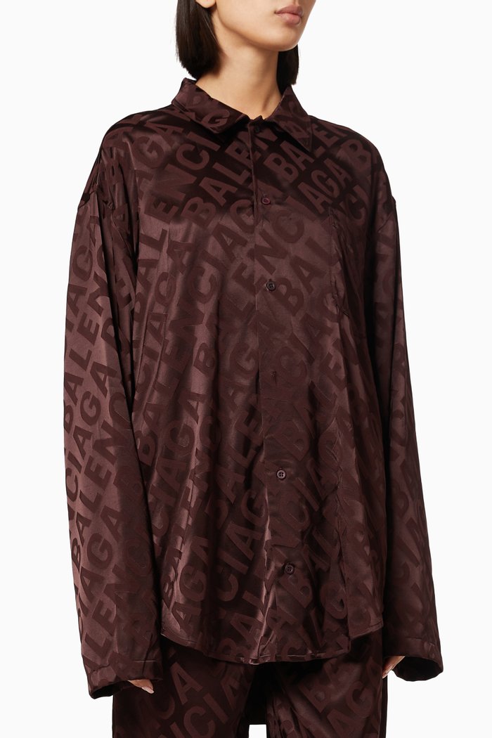 Minimal Shirt in Logo Jacquard, Burgundy