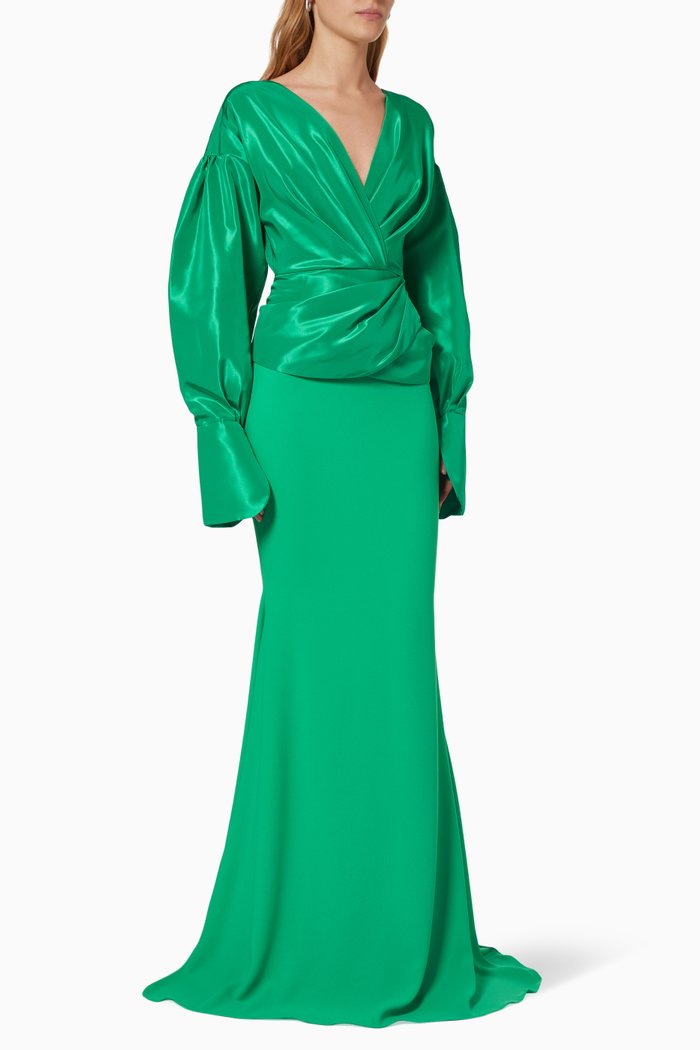 

Deepa Gown in Taffeta & Crepe, Green