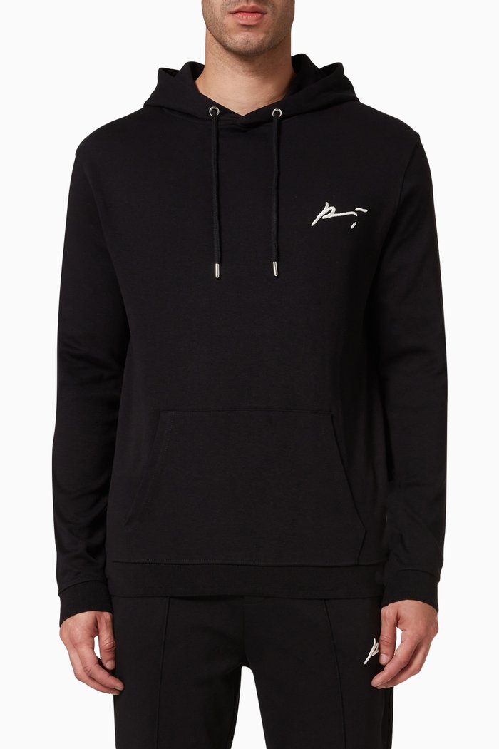 

Signature Core Embroidered Hoodie in Cotton Jersey, Black