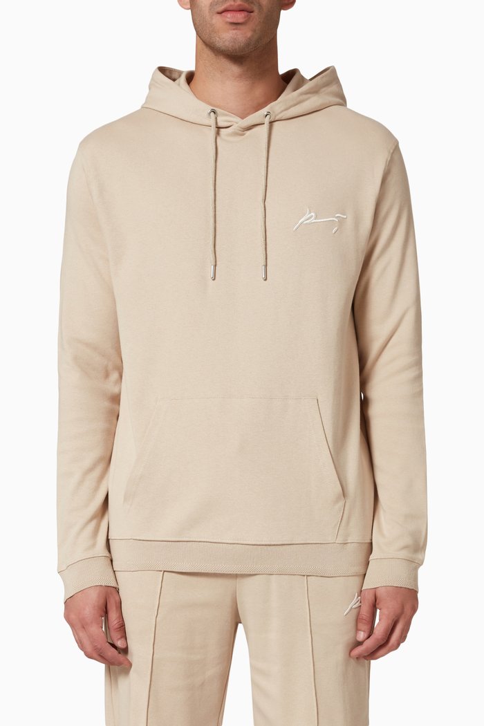 

Signature Core Embroidered Hoodie in Cotton Jersey, Neutral