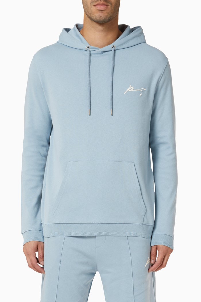 Signature Core Embroidered Hoodie in Cotton Jersey, Blue