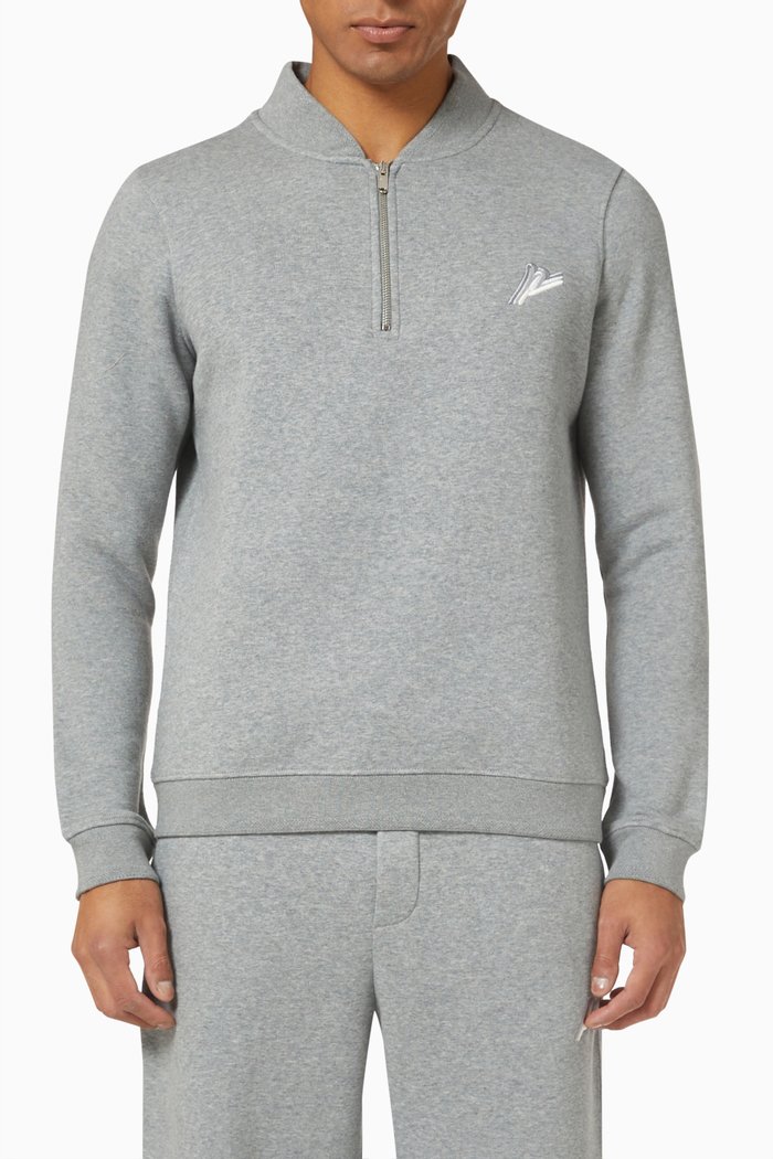 Tri-logo Embroidery Sweatshirt in Brush Back Jersey, Grey