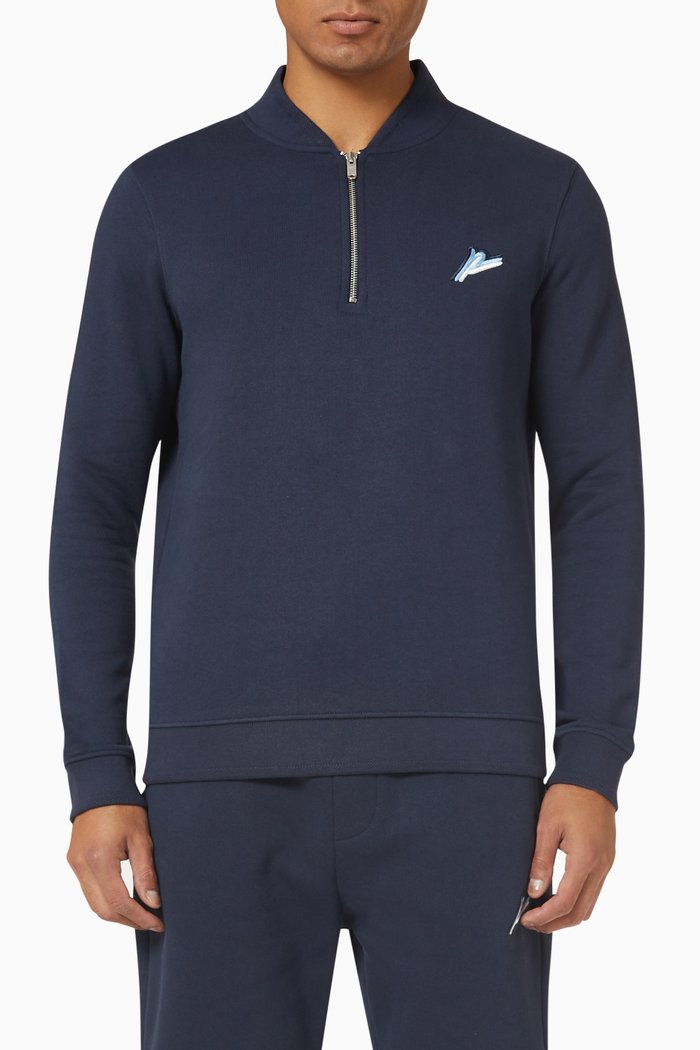 

Tri-logo Embroidery Sweatshirt in Brush Back Jersey, Blue