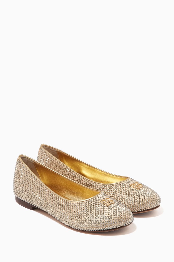 

Crystal DG Logo Ballet Flats in Nappa Leather, Gold