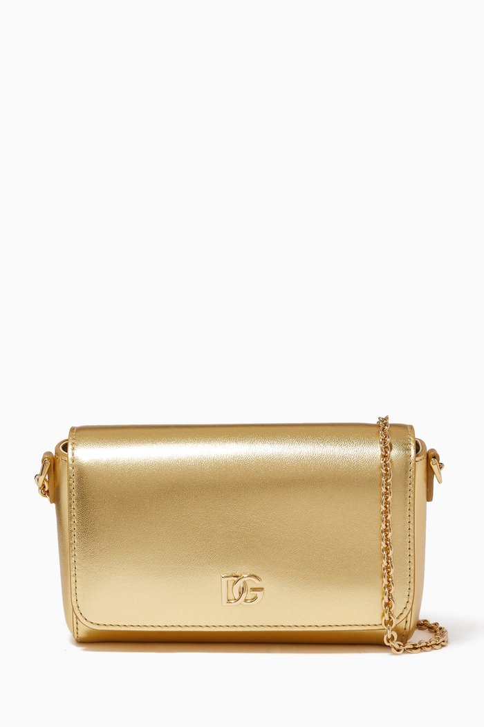 

Shoulder Bag in Foiled Nappa Leather, Gold