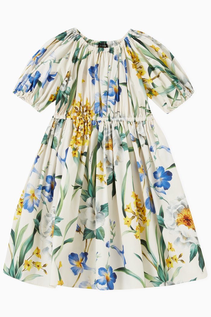 

Floral Midi Dress in Cotton Poplin, Yellow