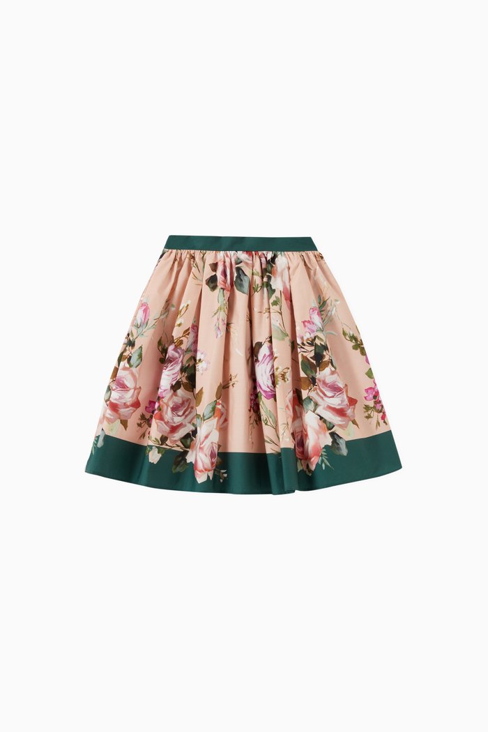 

Floral Midi Skirt in Cotton, Orange