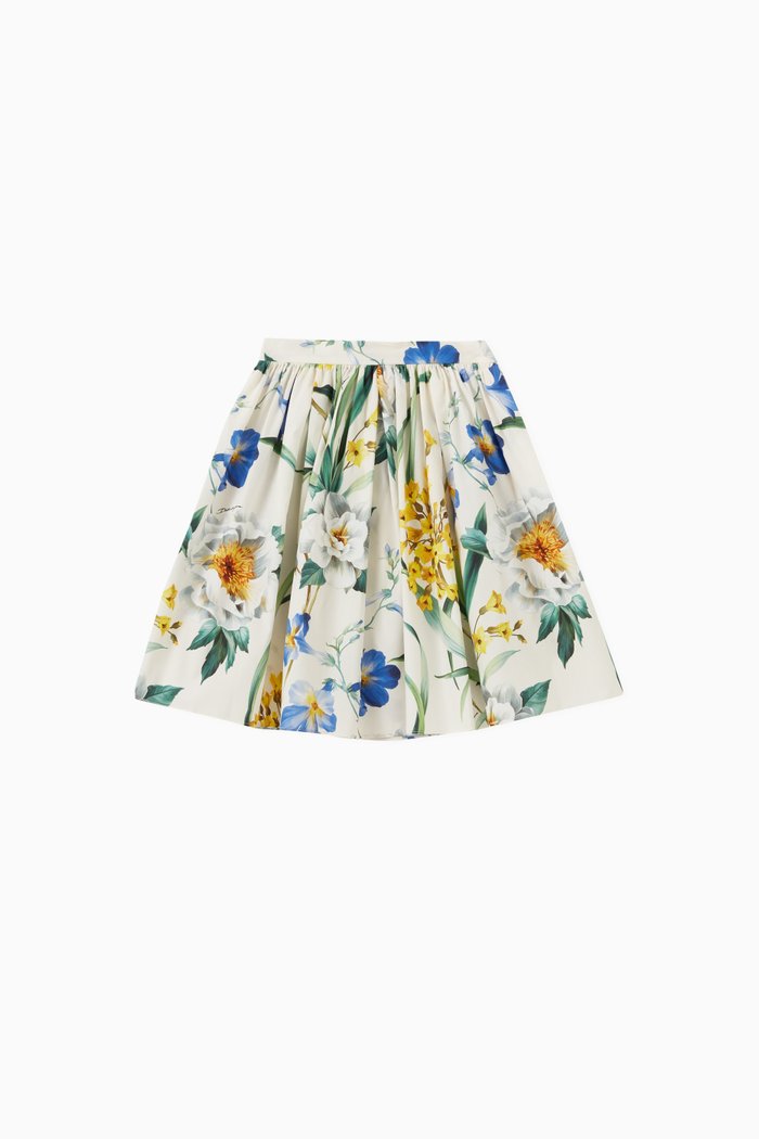 

Floral Midi Skirt in Cotton, Yellow