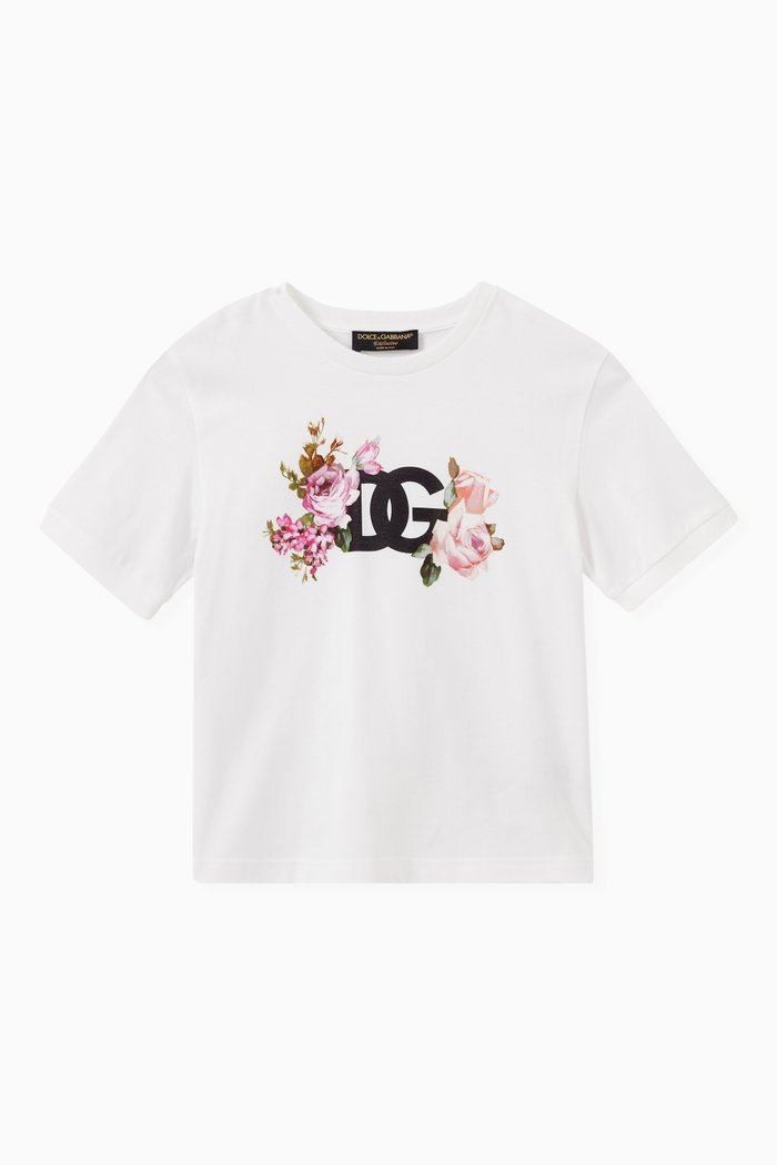 

Floral Logo T-shirt in Cotton, White