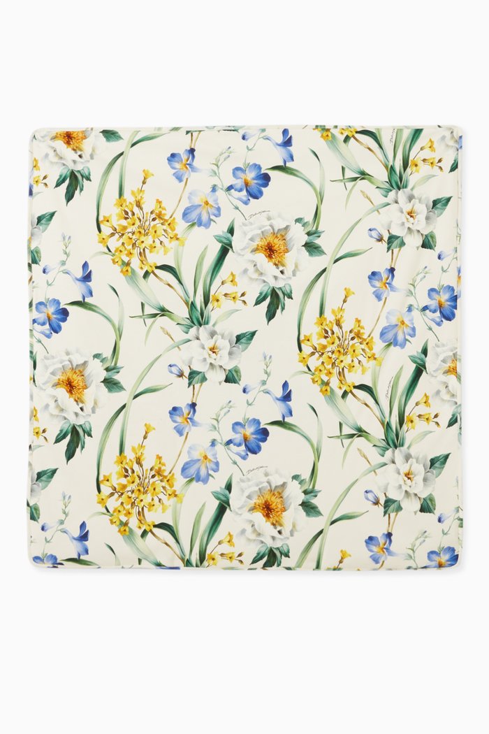 

Floral Logo Interlock Blanket in Cotton, Yellow