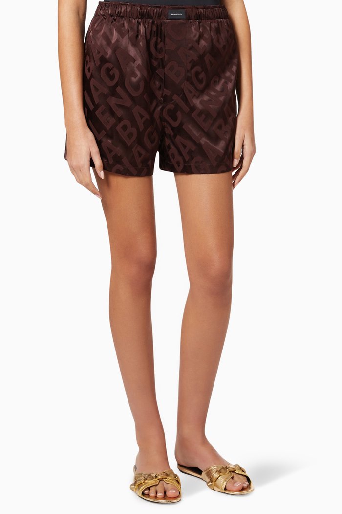 

Pyjama Shorts in Logo Jacquard, Burgundy