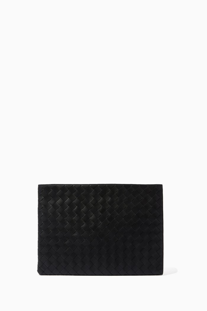 

Half Zip Around Pouch in Intrecciato Calfskin, Black