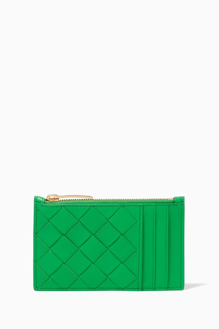

Zipped Card Case in Intrecciato Nappa, Green