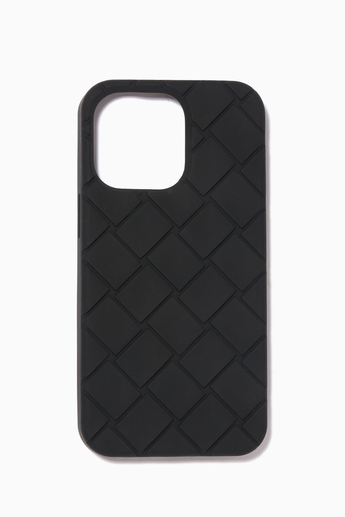 

iPhone 13 Pro Case in Intrecciato Rubber Silicon, Black