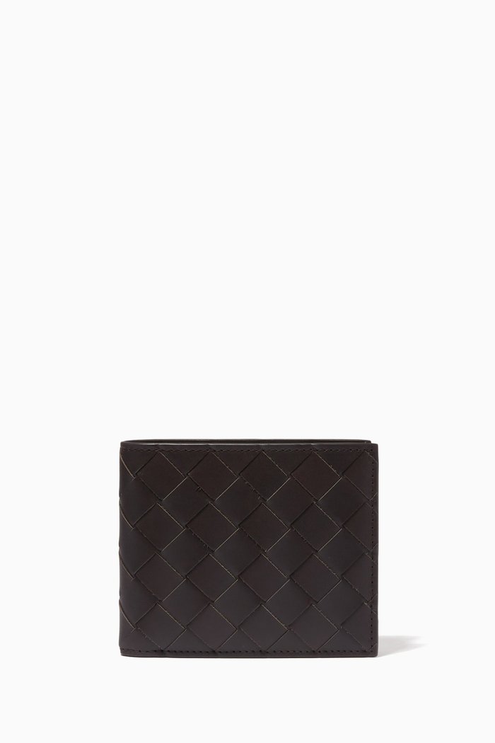 Bi-fold Wallet in Intrecciato Calfskin, Brown