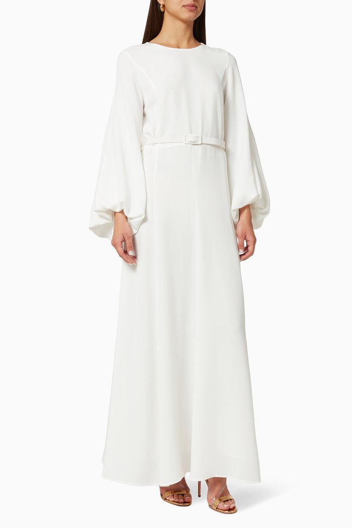 

Long Sleeve Belted Dress, White