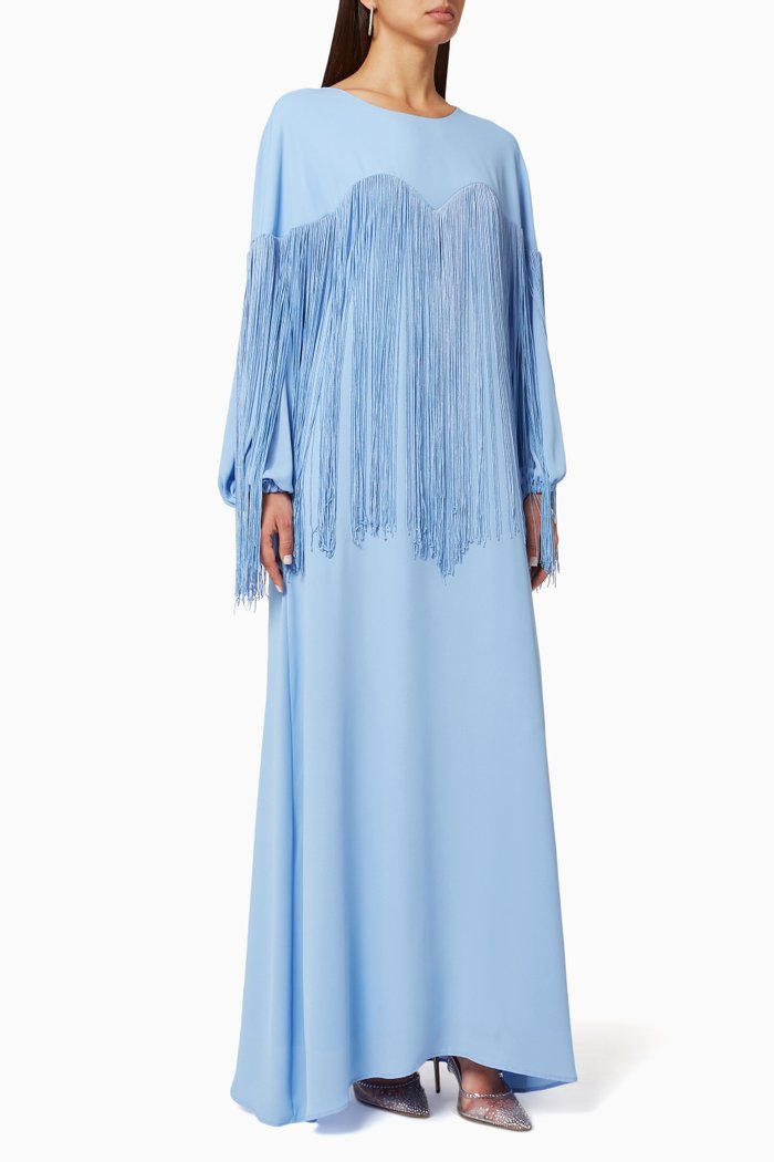 

Long Sleeve Fringe Dress, Blue