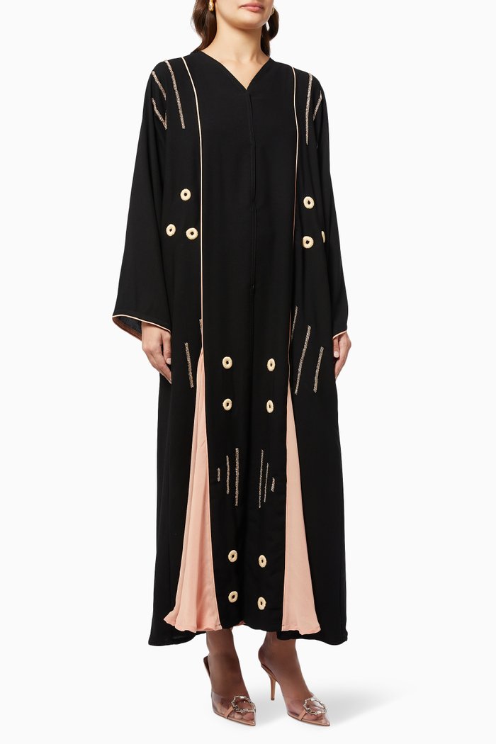 

Contrasting Trim Abaya, Black