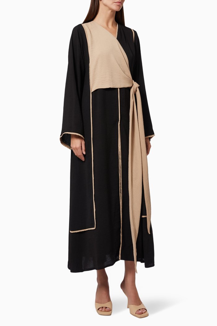 

Contrast Trim Abaya, Black