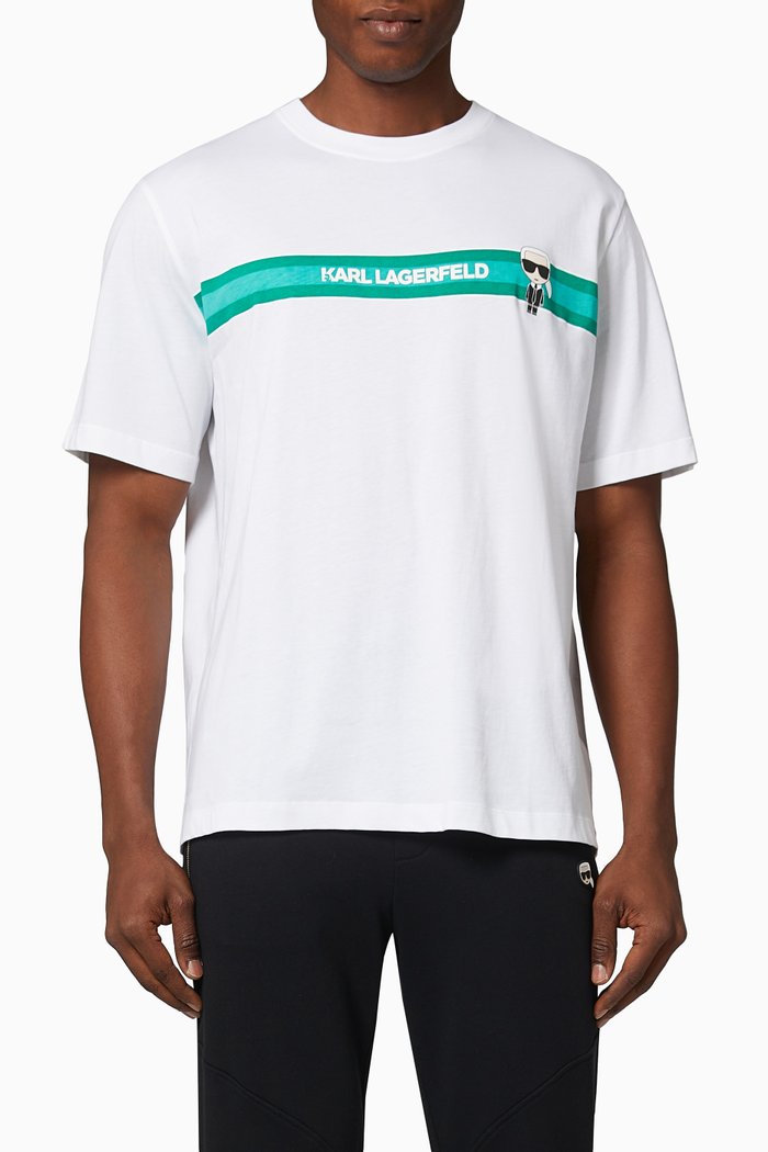 

Ikonik Logo Striped T-Shirt in Organic Cotton, White